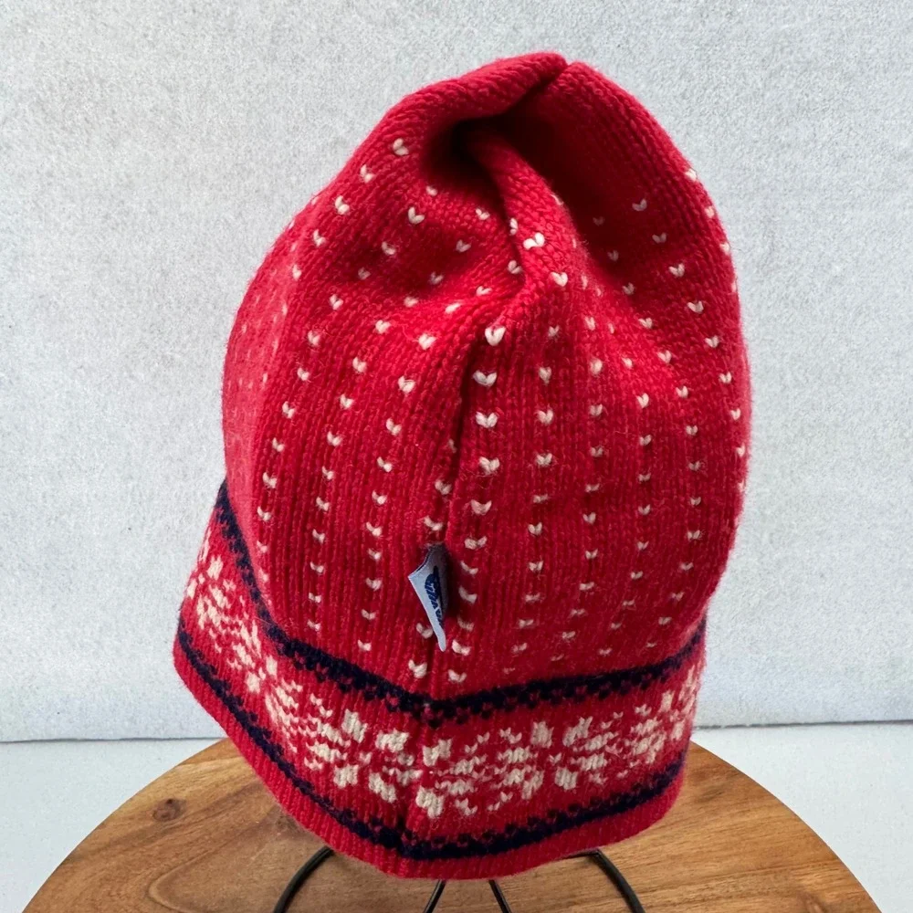 VTG CB Red 100% Wool Knit Hat Snowflake Heart Nordic Winter Toque Beanie